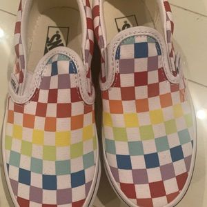 Girls classic rainbow checkerboard slip ons